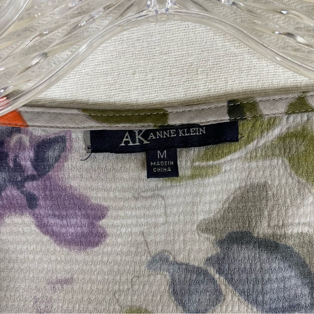 Anne Klein Tank Top Women’s Purple Gray Floral Sleeveless Business Casual Ruffle - Picture 9 of 9